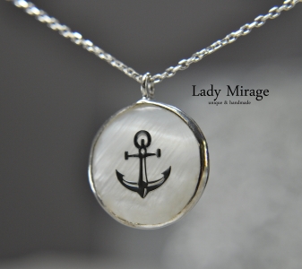 Perlmutt Kette Silber - 925  - Brautschmuck - Weiß - 45 cm - Hochzeitsschmuck -  Maritim - Anker - Geschenk für Sie -